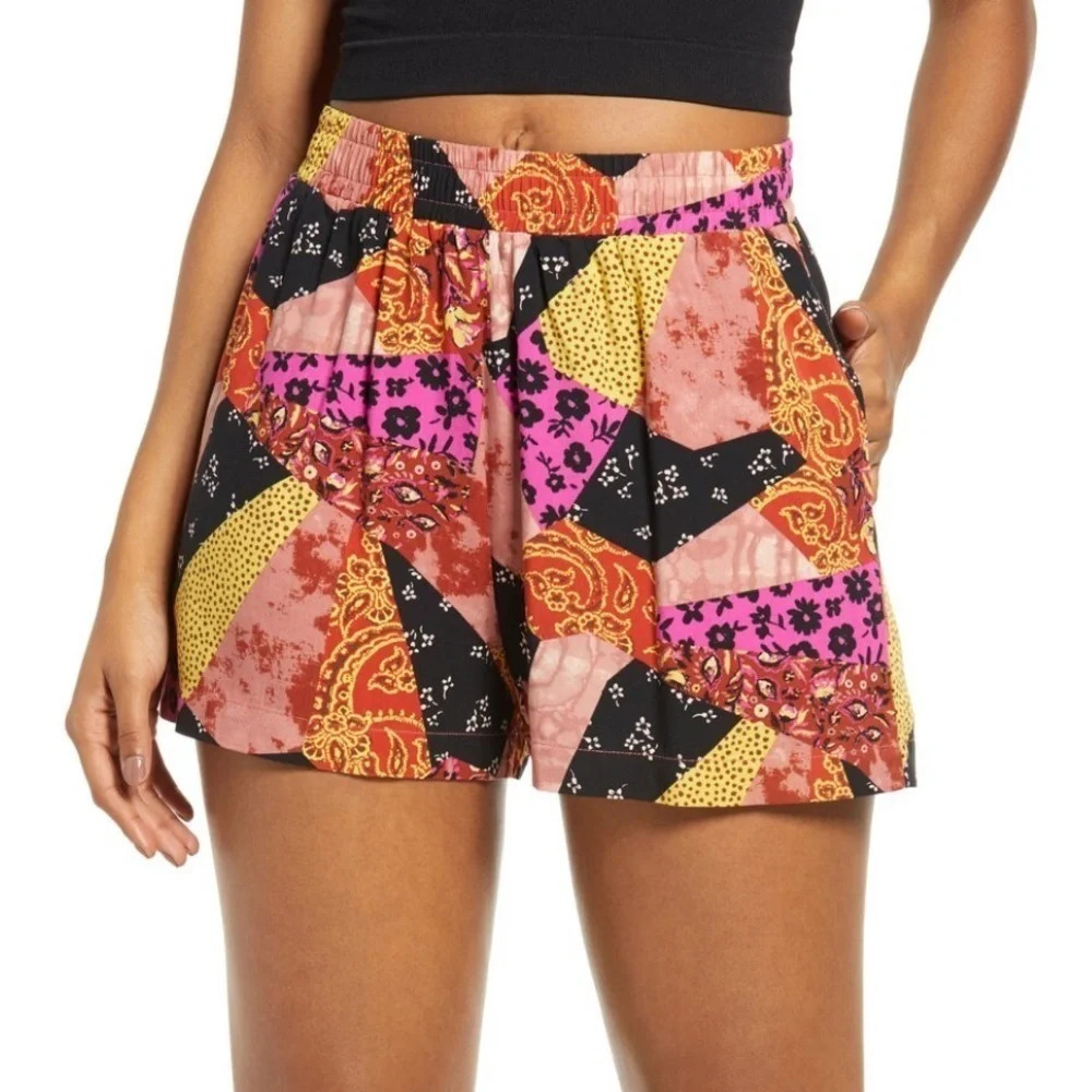 NWT BP. Colorful Orange Patchwork Comfy Camp Shorts